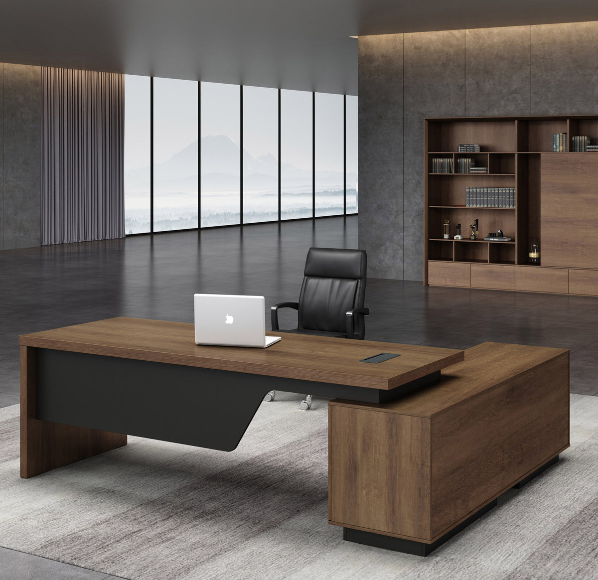 Executive Office Desk Adjustable 1.8M/2.0M With Left Return Brown Oak