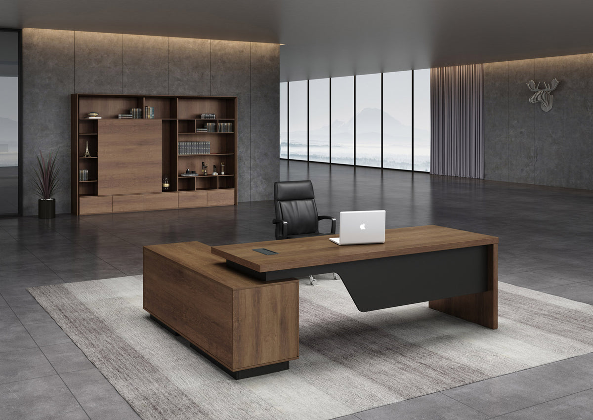 Executive Office Desk Adjustable 1.8M/2.0M With Right Return Brown Oak