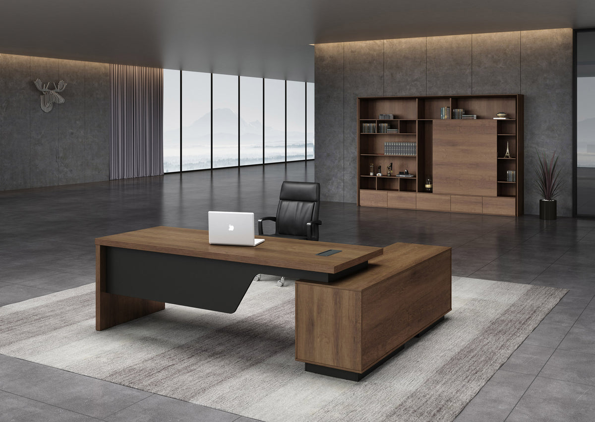 Executive Office Desk Adjustable 1.8M/2.0M With Left Return Brown Oak